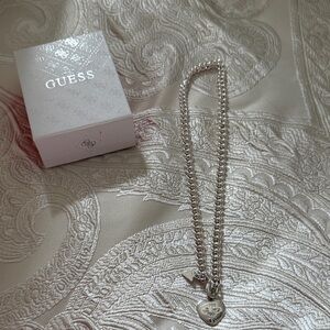 GUESS Silver Chain Necklace with Heart Charm